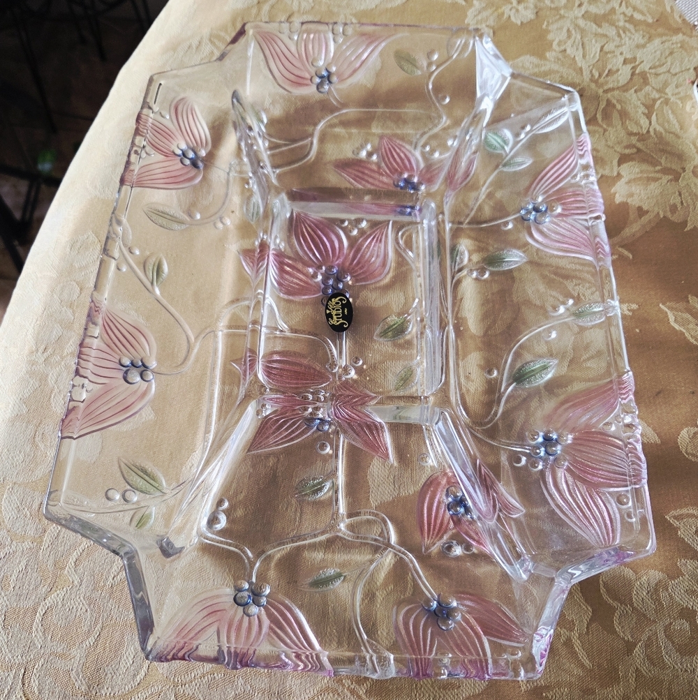 Vintage Crystal Clear Studios Floral Serving Platter